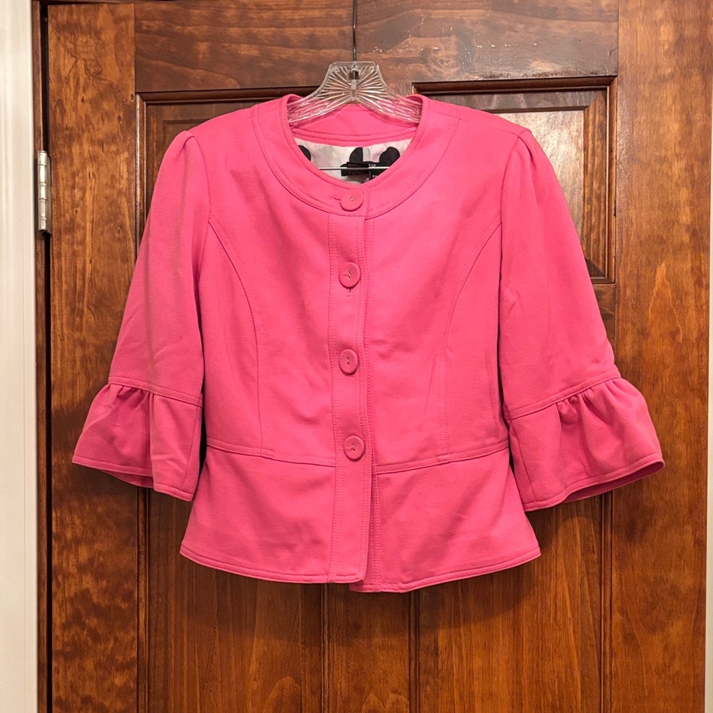 Sandro Vibrant Pink Blazer with Ruffled Sleeves